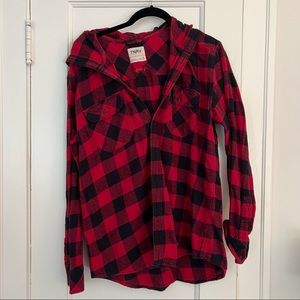 Red and Black Hooded Aritzia TNA Flannel